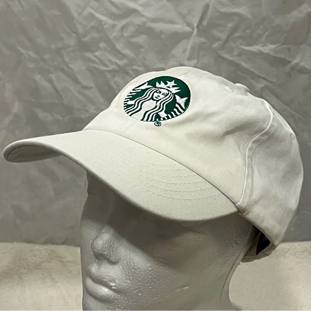 Apollo for Starbucks Adjustable White Cotton Cap with Green Logo